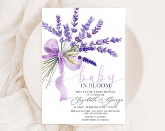 Lavender Baby Shower Invitations: Floral Baby in Bloom (Digital)