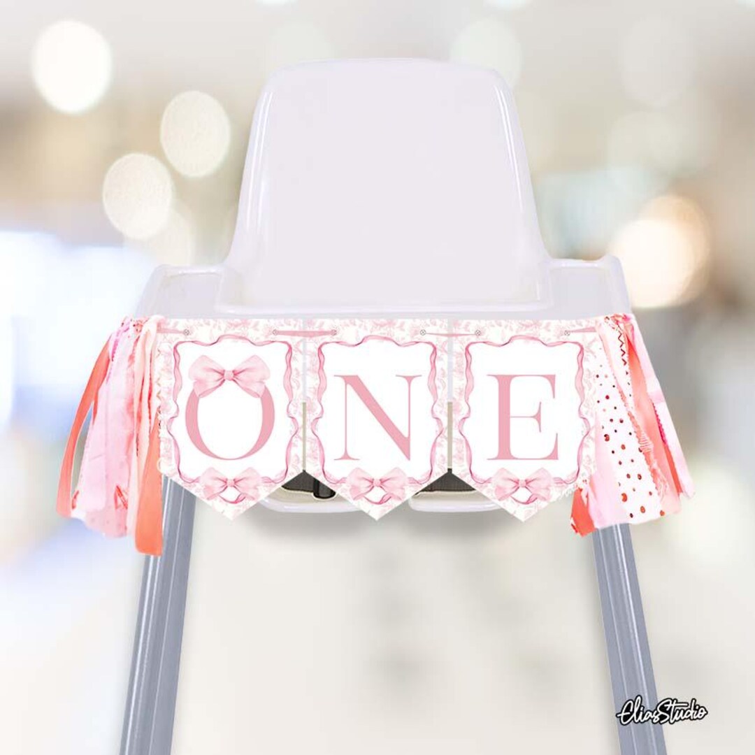 Pink Bow Birthday High Chair Banner 1st Birthday Girl Bow Birthday ...