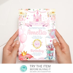 Princess Tea Party Birthday Invitation Little Girls Tea Party Kids Par-Tea Once Upon a Time 1st Birthday Tea Party Invitation  /0240