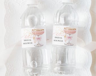 Bridal Shower Water Bottle Labels, Pearls and Prosecco Bottle Stickers, Champagne Brunch Mimosa Party Drink Labels Editable PP10