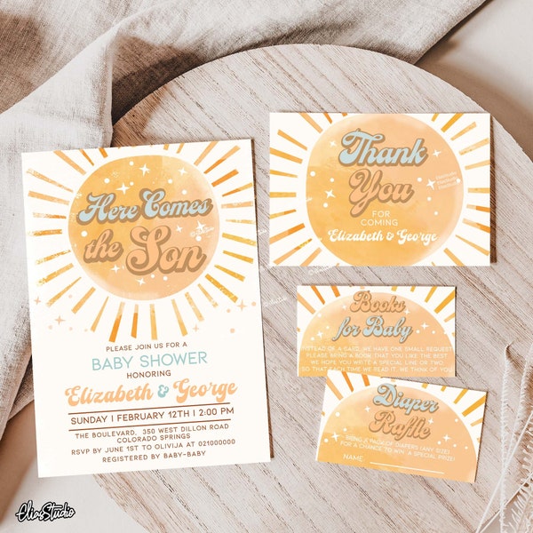 Here Comes The SON Baby Shower Invitation Set, Sunshine Baby Shower Invite Bundle, Baby Shower Boy Invite Modèle numérique modifiable S108