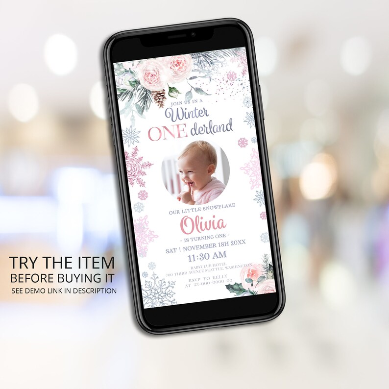 Editable Text Message Invitation Winter Onederland Birthday Girl Winter Onederland evite 1st Birthday Girl W224