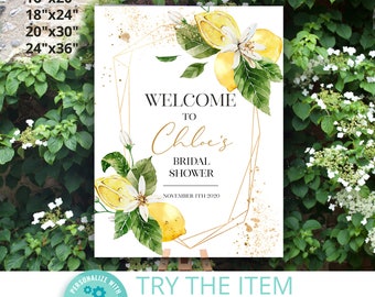 Welcome Sign, Lemon Theme Bridal Shower Sign. Citrus Watercolor • INSTANT DOWNLOAD • Editable Template Digital / 148