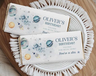Editable Chocolate Bar Wrappers Template Space Birthday Trip Around The Sun • Candy Bar Wrappers Galaxy Party, Chocolate Favor SP626