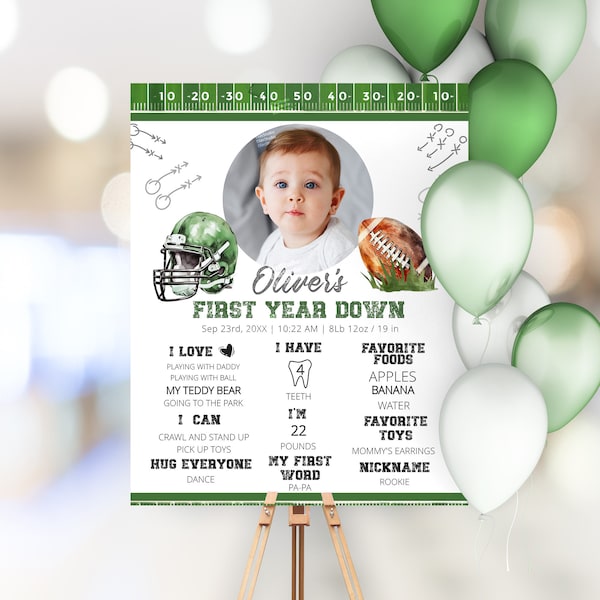 1st Birthday Football Milestone Board, First Year Down, Game On, Football Birthday Milestone Sign, Milestone First Birthday Boy AM3