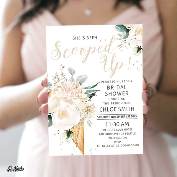 Sie hat Brautpartyeinladung geschöpft | She Got Up Ice Cream Bridal Shower Floral Bridal Shower Invite Vorlage Corjl CU2