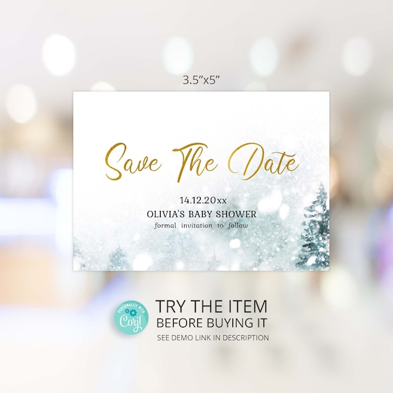 Winter Baby Shower Save The Date Card Template Save The Date Baby Shower Boy W228