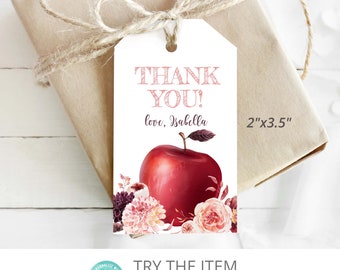 Apple Birthday Editable Thank You Tag, Apple Of Our Eye Favor Tags Love & Thanks Apple Picking Birthday Party Apple Orchard A2
