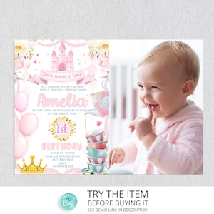 Princess Tea Party Birthday Invitation Little Girls Tea Party Kids Par-Tea Once Upon a Time 1st Birthday Tea Party Invitation  /0240