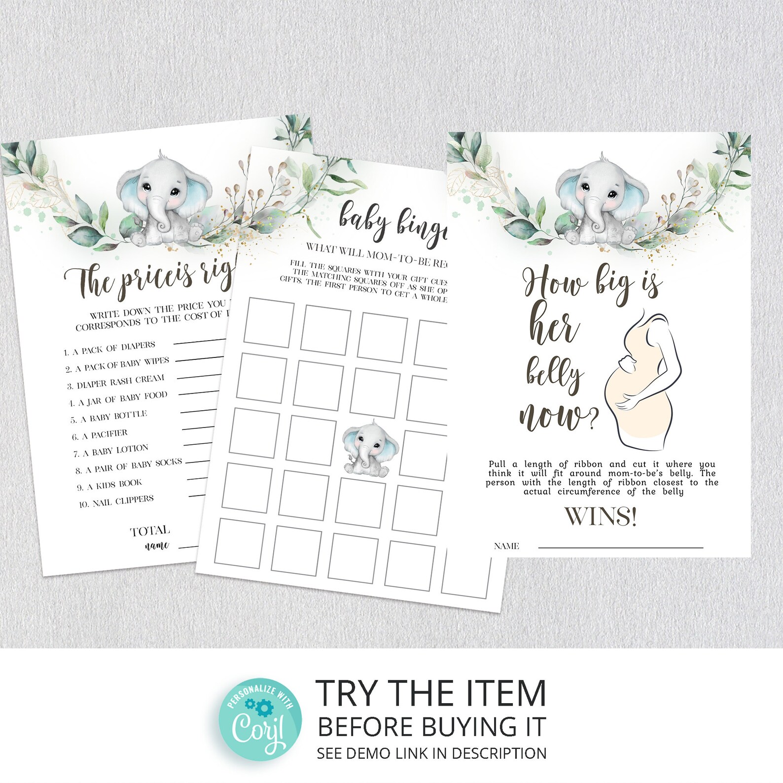Elephant Baby Shower Games Boy Baby Shower Games Printable | Etsy