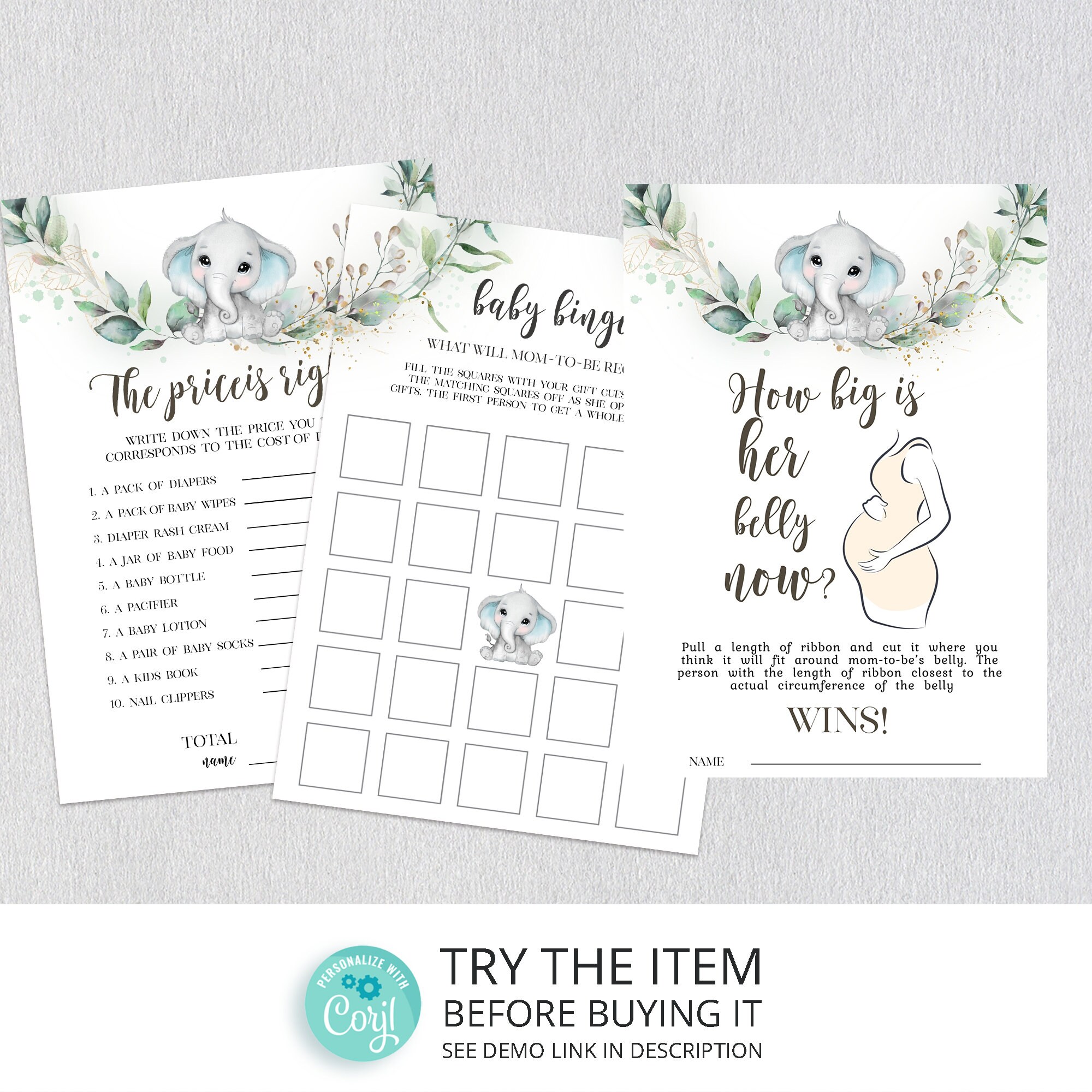 Elephant Baby Shower Games Boy Baby Shower Games Printable | Etsy
