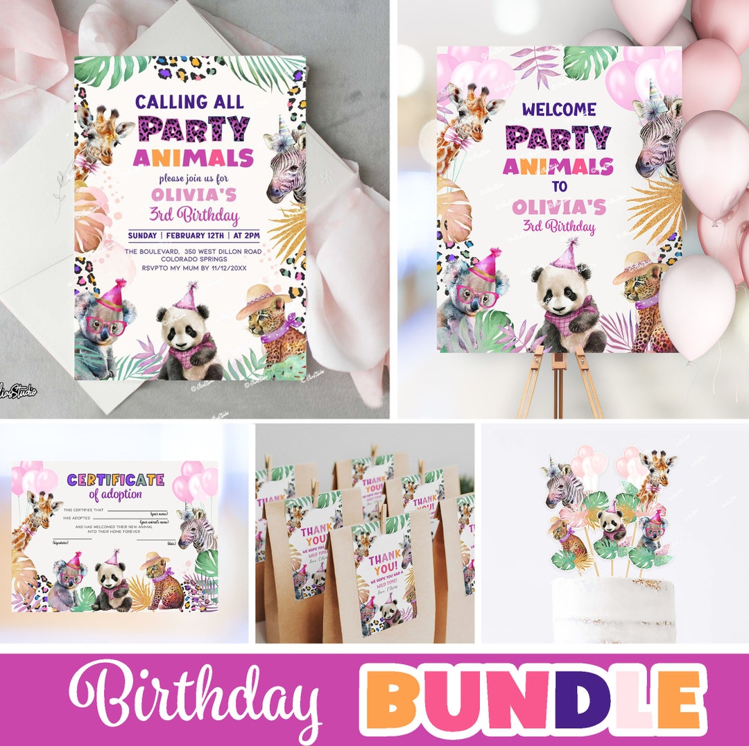 Calling All Party Animals Birthday Bundle Jungle Birthday Invitations