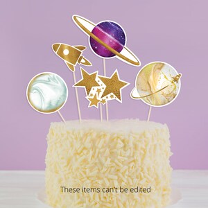 Space Birthday Cake Topper|Printable Cake Topper Birthday Space|Centerpieces Space Birthday Sign|Pink Gold Galaxy Birthday Decorations SP298
