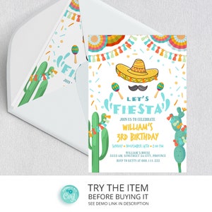 Editable Fiesta Birthday Invitation Template | 3rd Birthday Fiesta Boy Invitations Let&#39;s Fiesta |  Birthday Fiesta Invite F29
