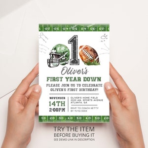1st Birthday Boy Football Invitation Football Birthday Invite First Year Down American Football Birthday Invite Template Boy Birthday AM11