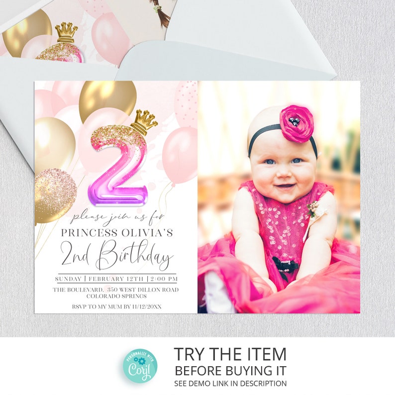 Editable Princess Second Birthday Girl Invitation Template Etsy