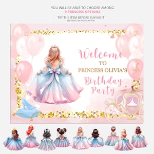 Cartello di benvenuto per il compleanno della principessa: modello di poster per la festa (download digitale)