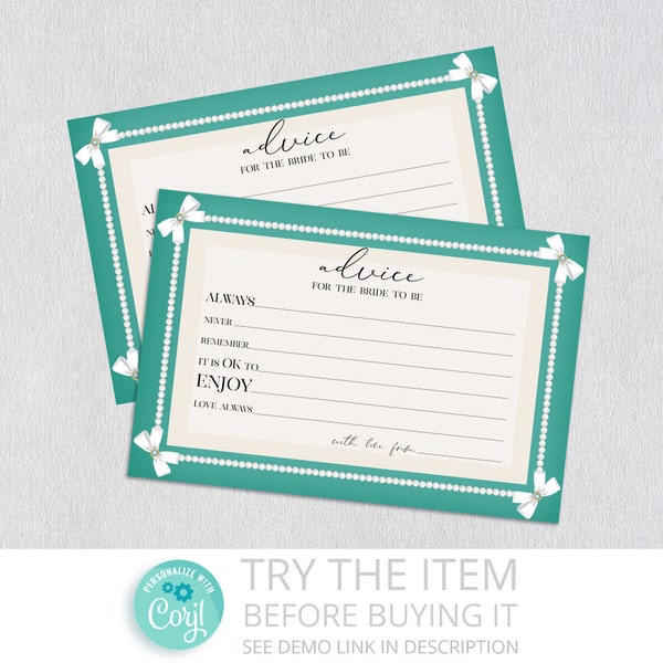 Breakfast at TIFFANY’S Bridal Shower Advice for the Bride to Be | Printable Advice Card | Bridal Shower game Printable  /218