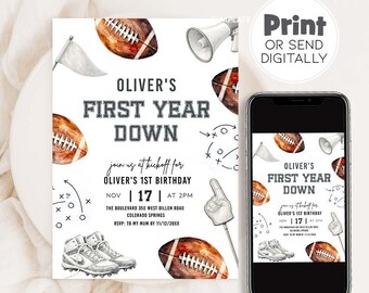 First Year Down Invitation, Football 1st Birthday Invite Boy, American Football Birthday Invitation, First Year Down Party, AM106