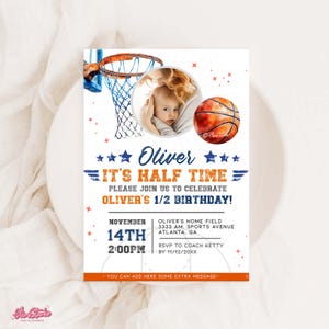 Half Birthday Boy Basketball  Invitation, It&#39;s Halftime half birthday invitation, 1/2 Birthday  AM79