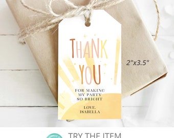 Editable Sunshine Birthday Party Favor Tags Our Little Sunshine Thank You Tags, You are My Sunshine Printable Thank You Label S54