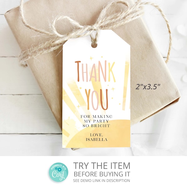 Editable Sunshine Birthday Party Favor Tags Our Little Sunshine Thank You Tags, You are My Sunshine Printable Thank You Label S54