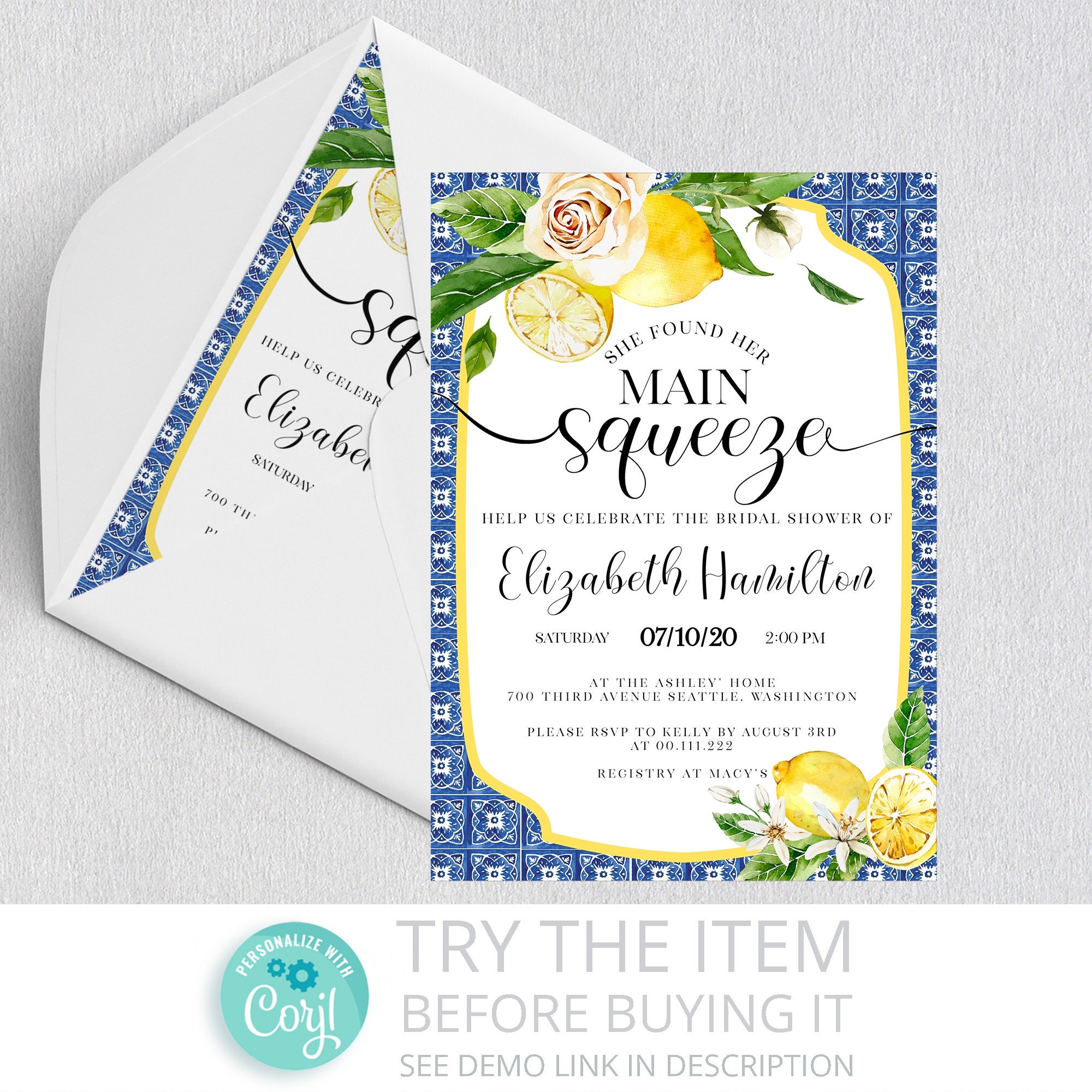 She Found Her Main Squeeze Bridal Shower Invitation • Lemon Theme ...
