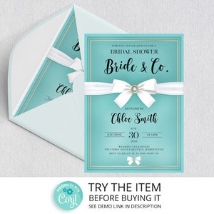 Bride & Co. Bridal Shower Invitation | Breakfast at Invitation Template | White bow Invite Template Instant Download /522