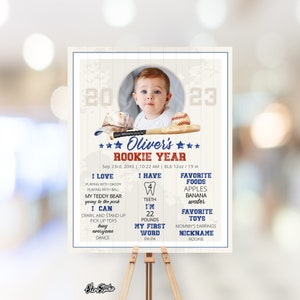 Baseball First Birthday Milestone Sign, Rookie Year, 1st Birthday Milestone Board, Baseball Birthday Party, Milestone First Birthday Boy BA1