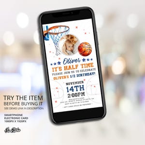 Half Birthday Boy Basketball Invitation, It&#39;s Halftime half birthday invitation, 1/2 Birthday AM76