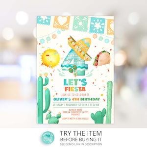 Editable Fiesta Birthday Invitation Template | 4thd Birthday Fiesta Boy Invite Let&#39;s Fiesta F36