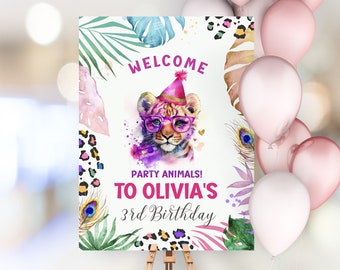 Calling all Party Animals Birthday Decor Welcome Sign Wild One Girl Safari Tiger Birthday decorations  Editable Sign  PA4