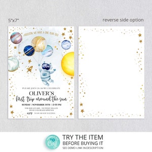 Editable Space Birthday Invitation First Trip Around The Sun | Space Birthday Party Invitation | Galaxy First Birthday Invite SP358