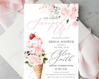 She's Been Scooped Up Bridal Shower Invitation, She Got Scooped up Ice Cream Bridal Shower Invite, Floral Bridal Shower Invite Template CU68