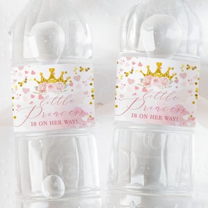 DIY Water Bottle Label Little Princess Baby Shower Bottle Sticker Blush Pink Gold Glitter Instant Download Corjl PR16