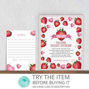 Editable Time Capsule Berry First Birthday Sign and Card | 1st Birthday Girl | Strawberry First Birthday Party Guestbook Template /590