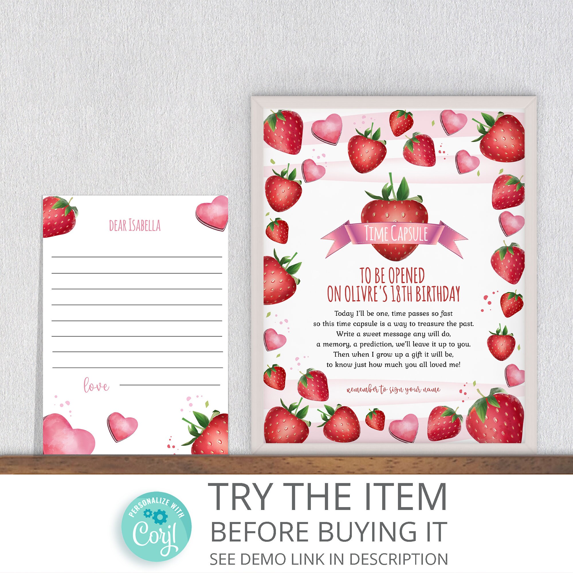 Party Décor Strawberry First Birthday Party Guestbook Template /920
