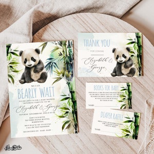 Panda babyshoweruitnodigingset: we can Bearly Wait (digitale download)