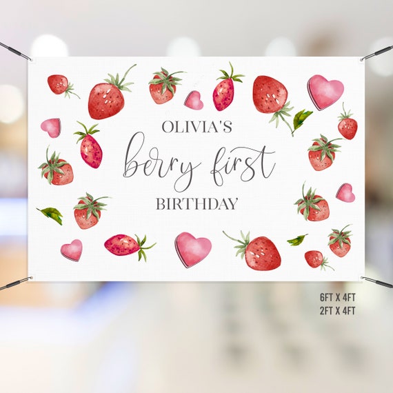 Editable Berry First Birthday Backdrop Banner Personalized | Etsy
