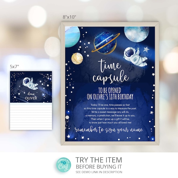 Editable Outer Space Birthday Time Capsule Silver Collection | First Trip Around the Sun Birthday Girl | Galaxy Guestbook Template SP52