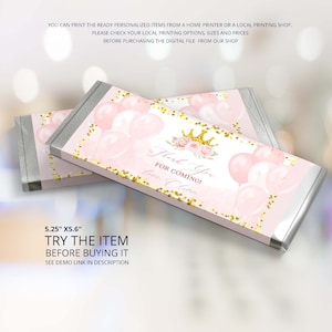 Princess Birthday Decorations Editable Chocolate Bar Wrapper Little Pprincess Royal Candy Bar Wrappers Decor, Chocolate Favor PR27