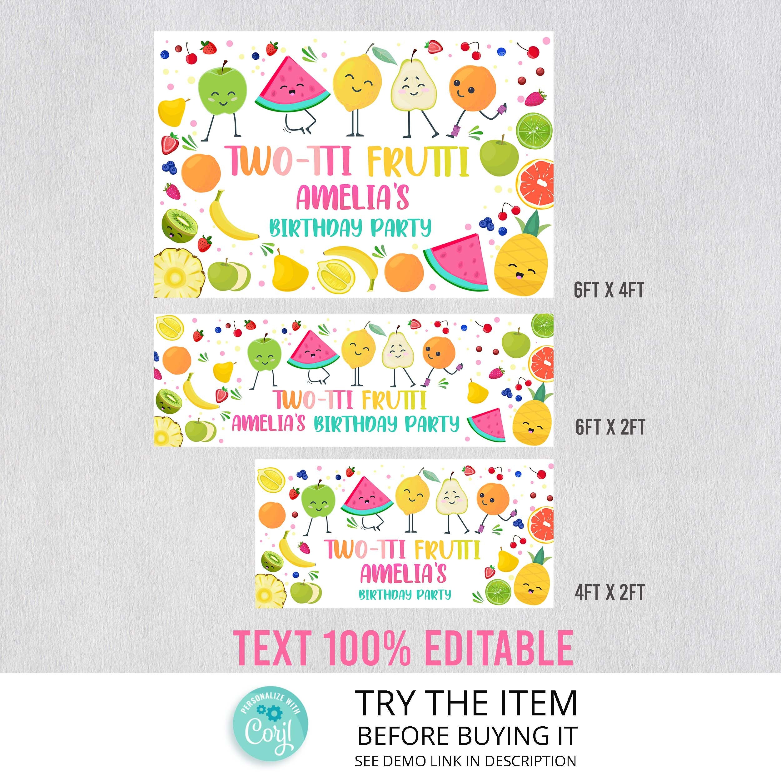 Editable Twotti Frutti Birthday Backdrop Banner Tutti Frutti | Etsy