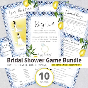 Lemon Theme Bridal Shower Game Bundle, Positano Blue Tile  Lemon, Citrus Bridal Shower Game Bundle /120