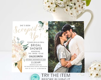 She's Been Scooped Up Bridal Shower Invitation | She Got Scooped up Ice Cream Bridal Shower Floral Bridal Shower Invite Template Corjl CU21