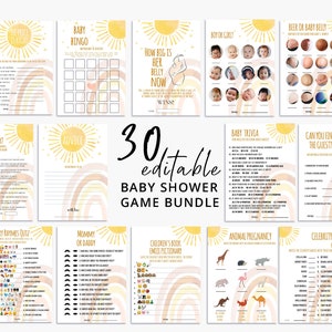 Boho Sun and Rainbow Editable Baby Shower Games •Set a Little Ray of Sunshine Baby Shower Games Bundle Template Instant Download RB13