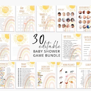 Boho Sun and Rainbow Editable Baby Shower Games •Set a Little Ray of Sunshine Baby Shower Games Bundle Template Instant Download RB13