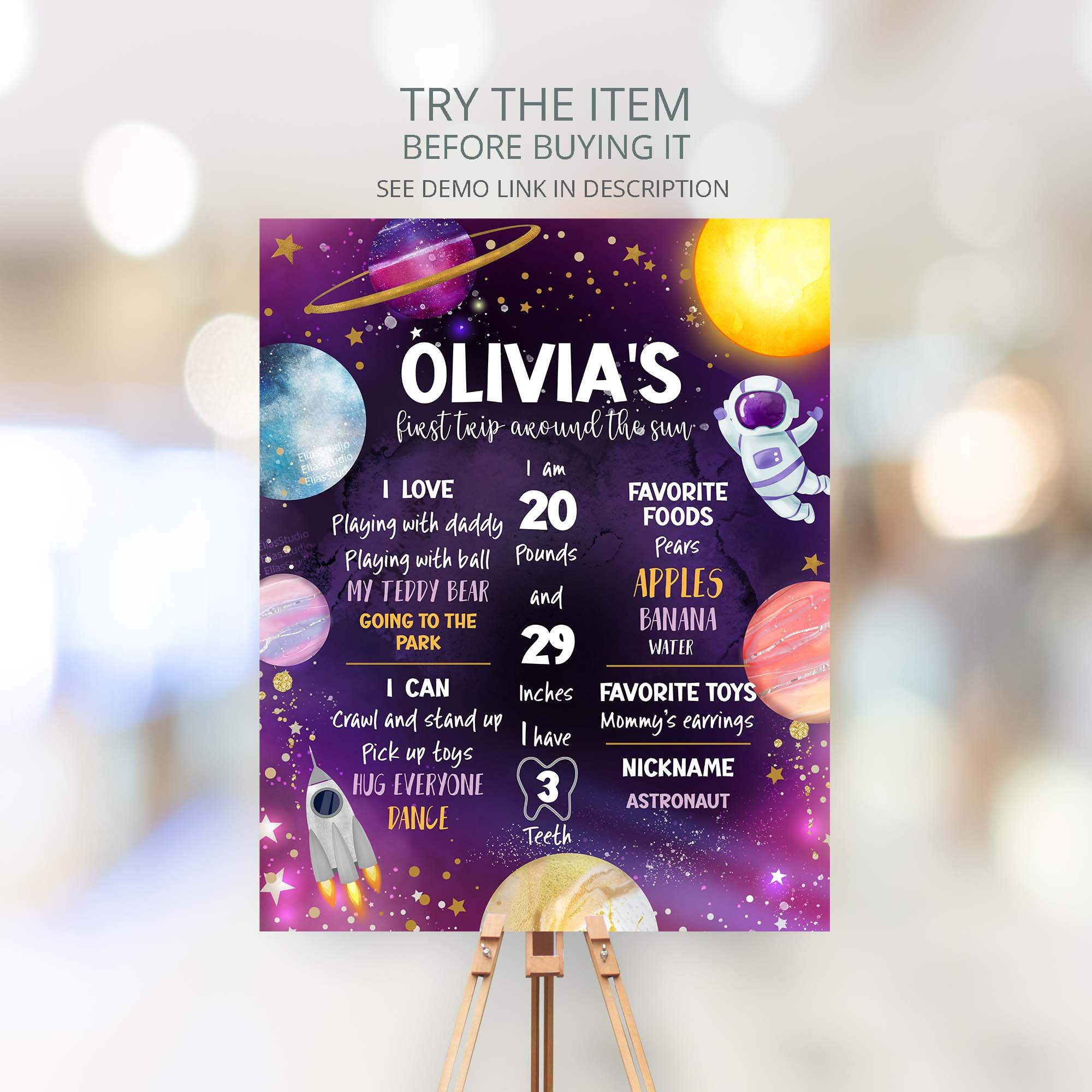 Editable Space Birthday Milestones Sign | First Trip Around the Sun 1st ...