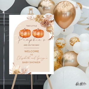 Twin Baby Shower Decorations, Welcome Sign, Boho Pumpkin Baby Shower Sign, Boho Baby Shower Welcome Sign, Twins Baby Shower Neutral P299