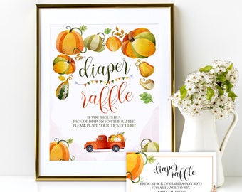 Fall Pumpkin Baby Chower Decorations|Little Pumpkin Baby Shower Diaper Raffle Ticket and Sign|Fall Baby Shower Printable Diaper Raffle P52