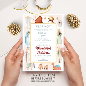 Modello di biglietto di Natale cristiano, modello di biglietto di Natale Corjl Biglietto di Natale della Sacra Famiglia Biglietti di Natale biblici CH2